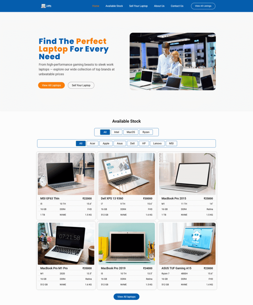 Laptop shop Website Design home page