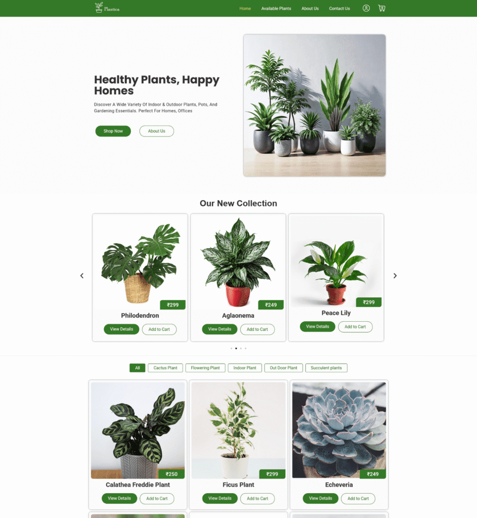 Plant Store Website Design home page
