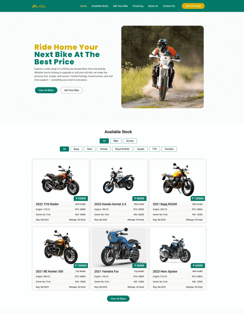 Used bike dealer website design