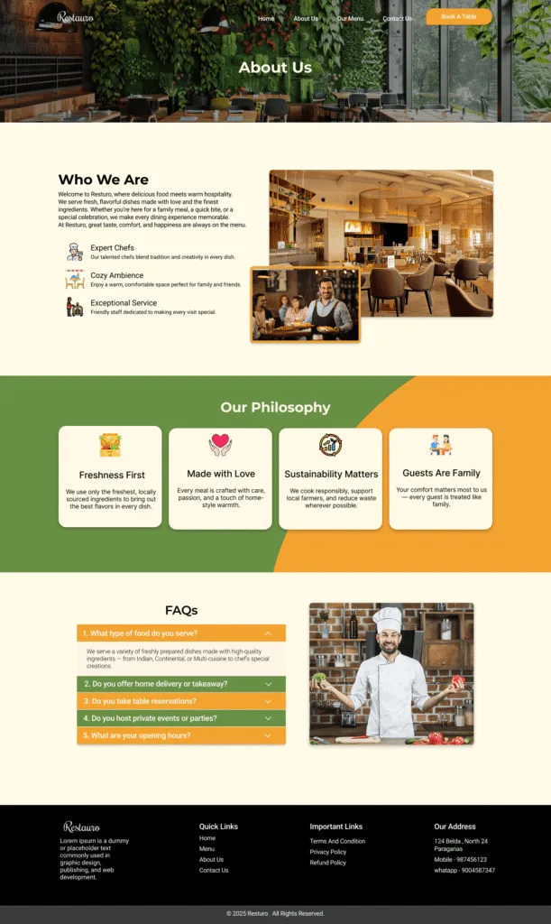 Restaurant Website about us page