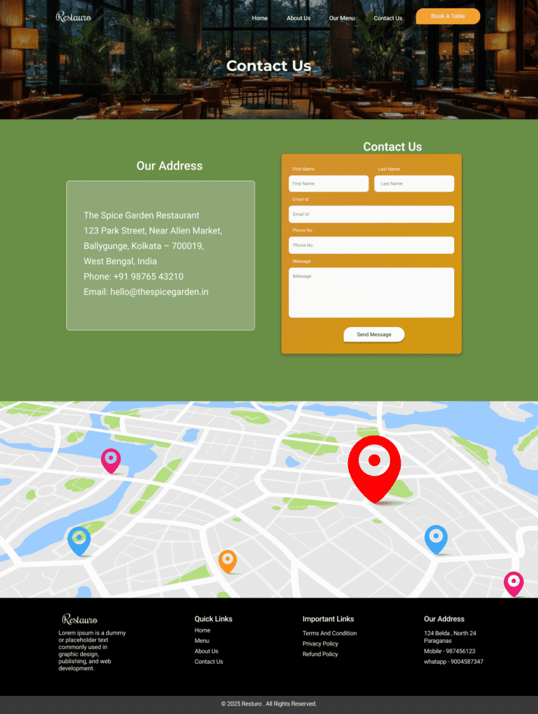 Restaurant Website contact page