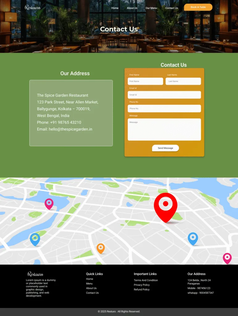Restaurant Website contact page