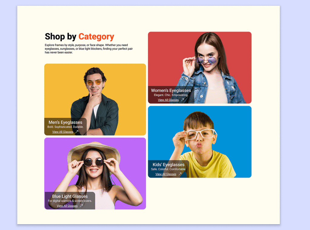 website design sample eyeglass shop