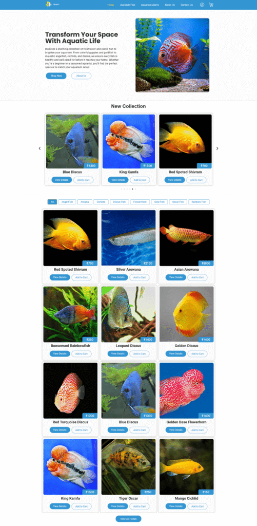 aquarium shop website home page