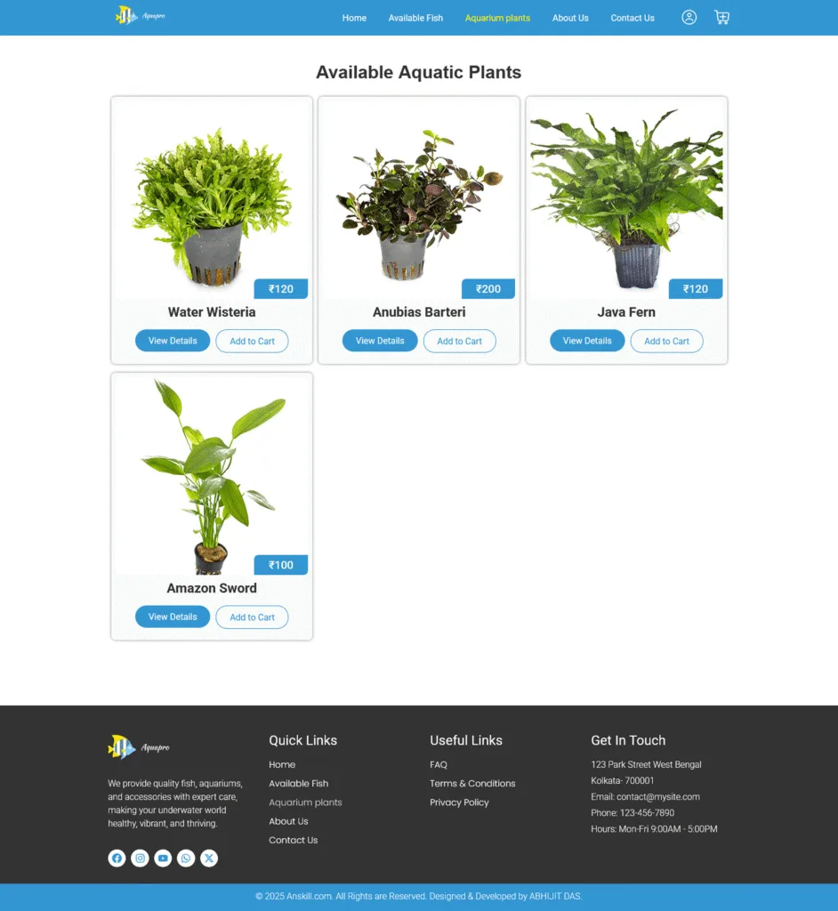 aquarium shop website aquatic plants page