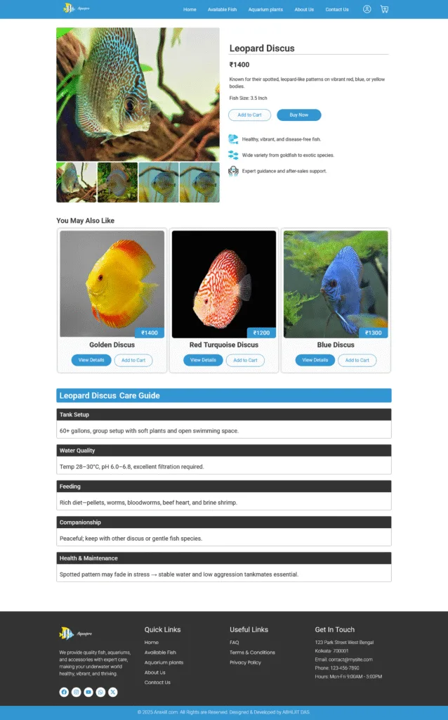 aquarium shop website single product page