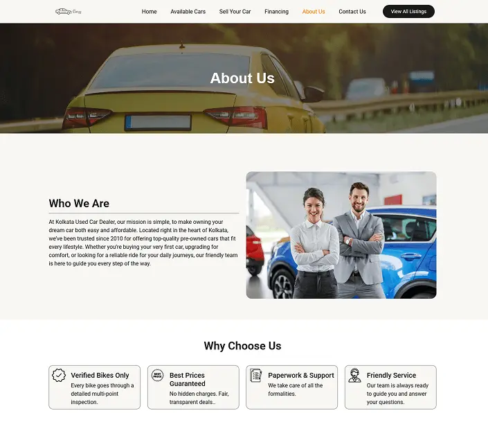 used car dealer website about page