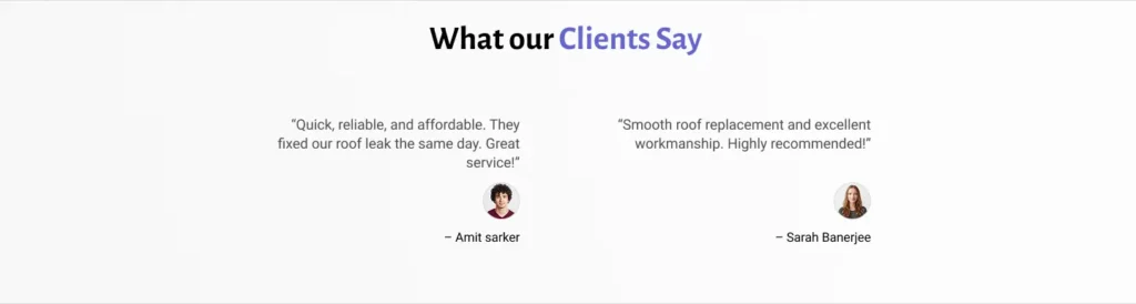 roofing website testimonial